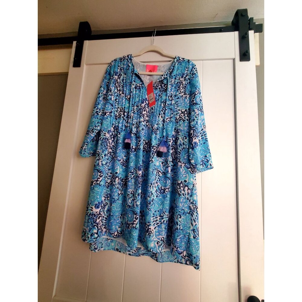 Lilly Pulitzer Blue/White Printed Tunic Dress W/ Tassel Details - S
